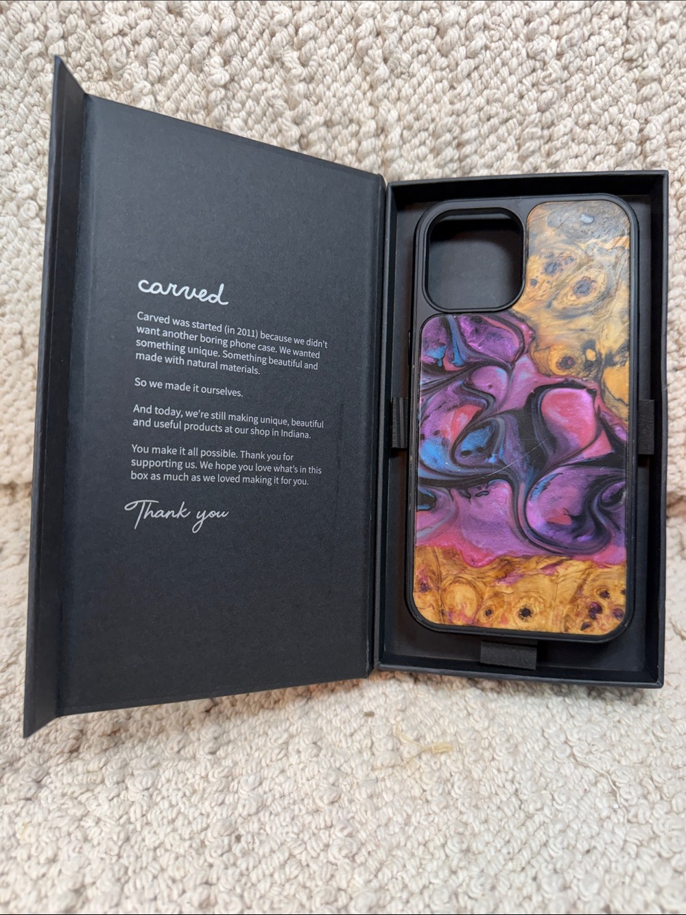 Carved Purple & Natural Wood iPhone 12 Pro Max Case -